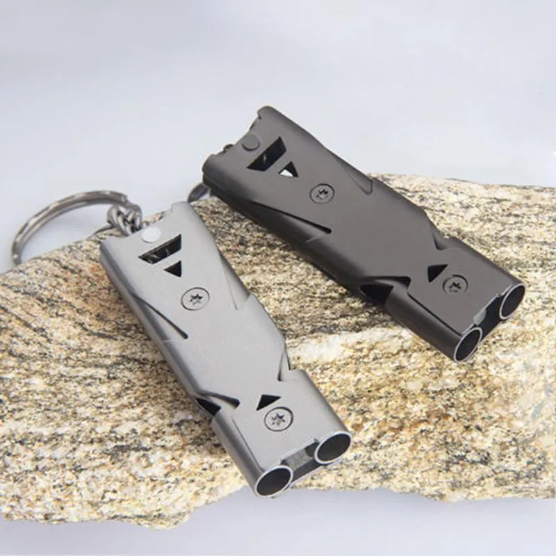 150db Double Pipe High Decibel Stainless Steel Outdoor Emergency Survival Whistle Keychain Camping HIking Keychain Whistle