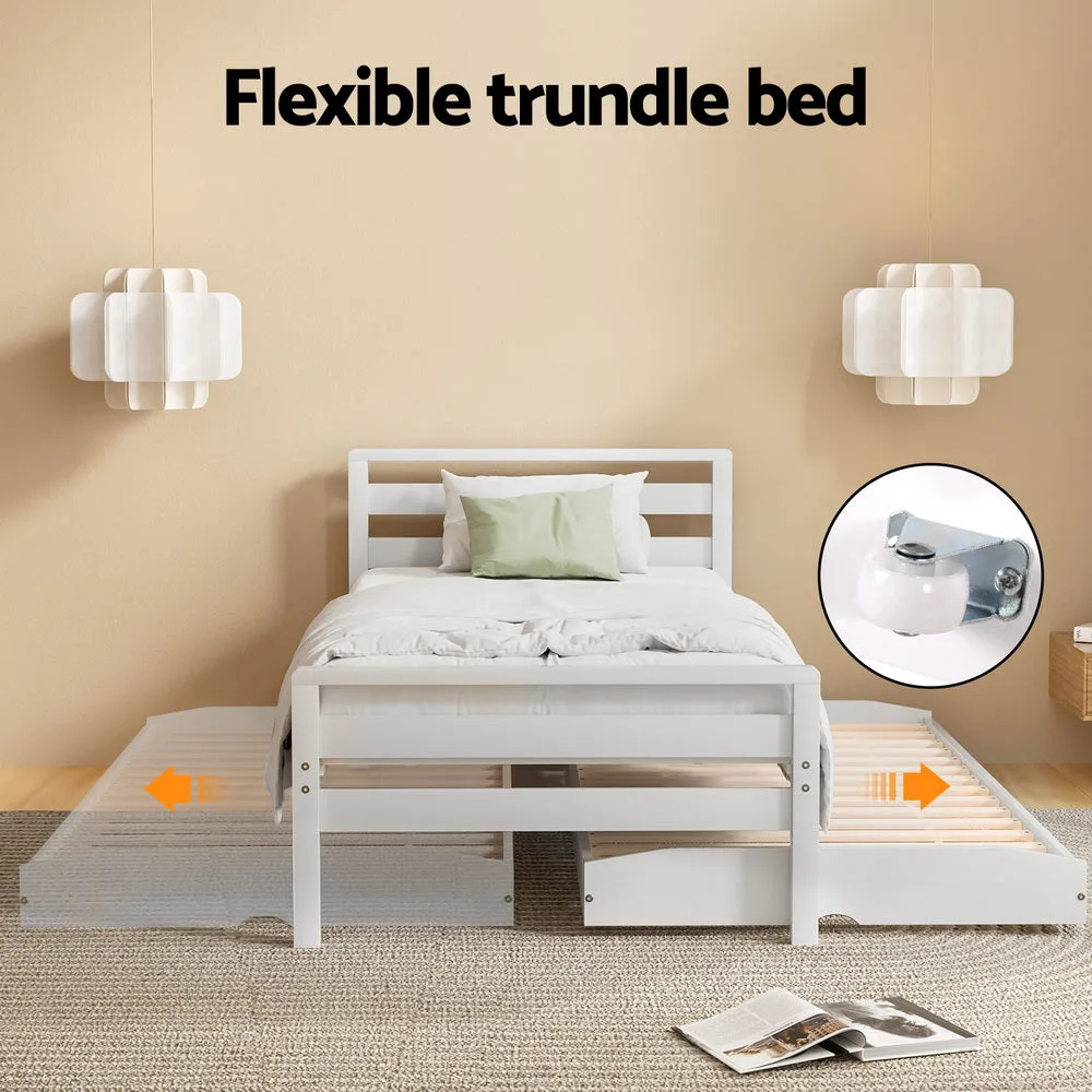 2-in-1 Trundle Bed Frame, Solid Pinewood, Single Size - Artiss