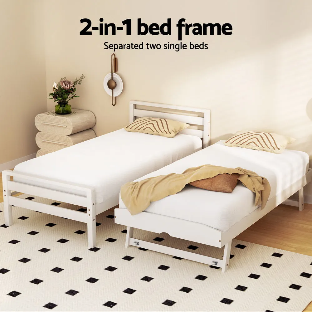 2-in-1 Trundle Bed Frame, Solid Pinewood, Single Size - Artiss