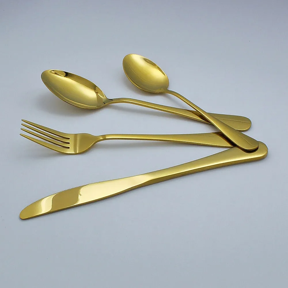 24-piece Gold Cutlery Flatware Stainless Steel Silverware Set Reflective Mirror Finish