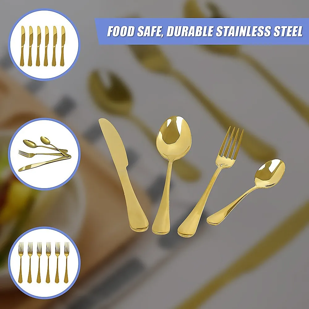 24-piece Gold Cutlery Flatware Stainless Steel Silverware Set Reflective Mirror Finish