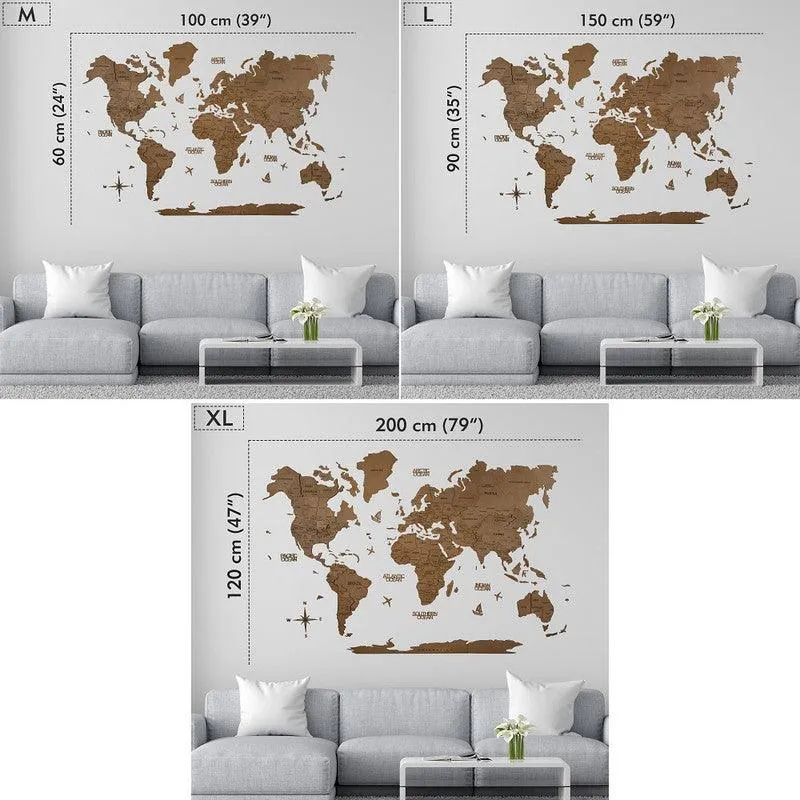 3D Colored Wooden World Map Aurous Gold Prime