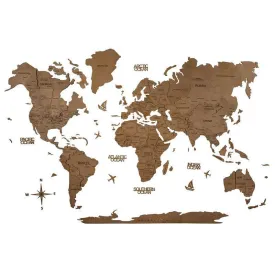 3D Colored Wooden World Map Aurous Gold Prime