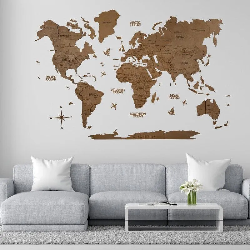 3D Colored Wooden World Map Aurous Gold Prime