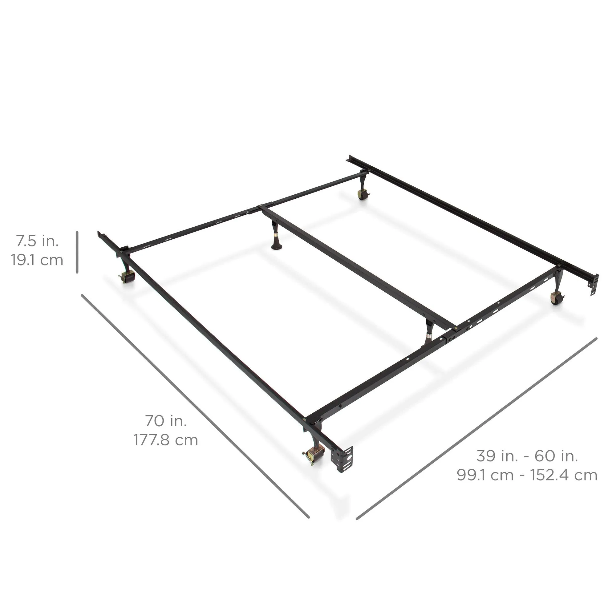 Adjustable Metal Bed Frame w/ Locking Wheels