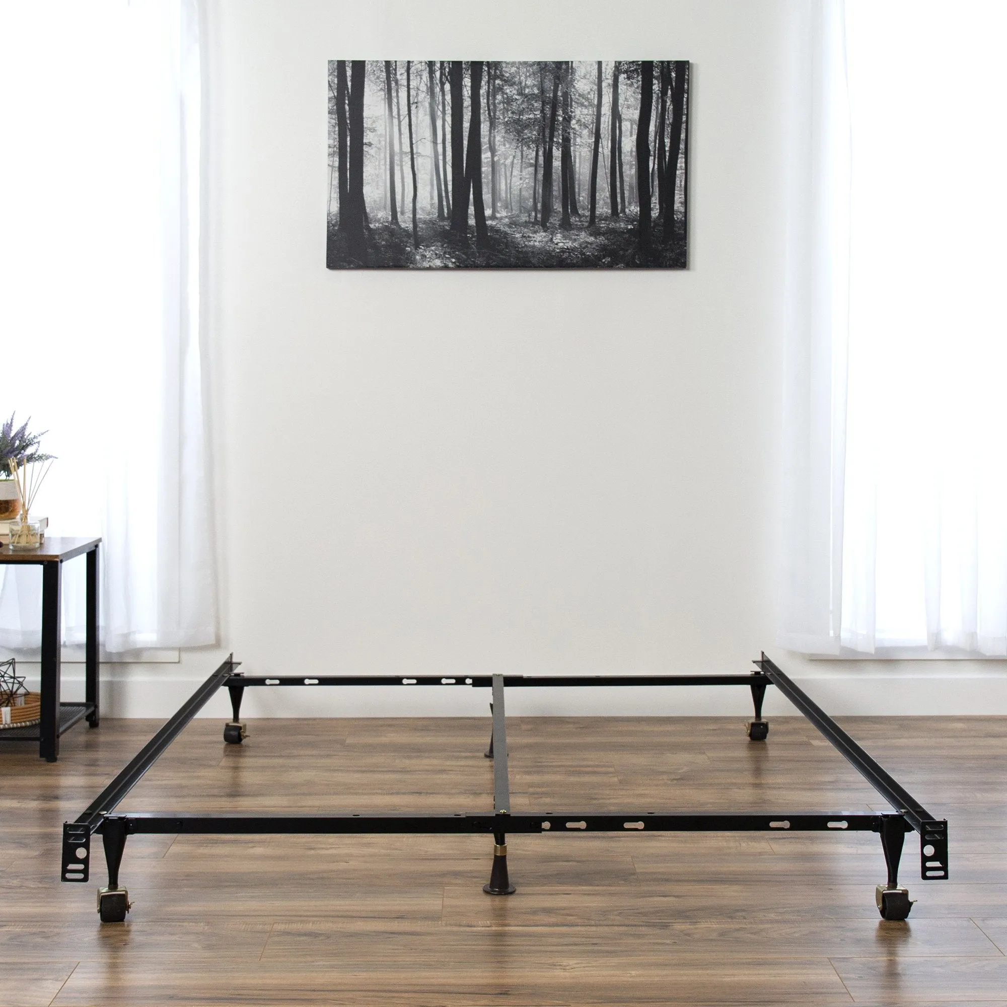 Adjustable Metal Bed Frame w/ Locking Wheels