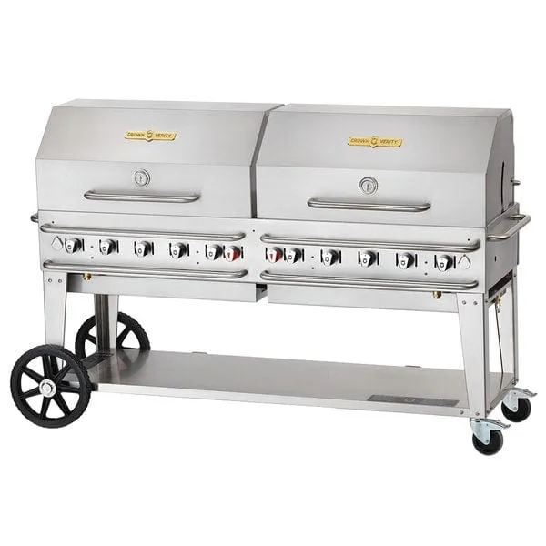 Crown Verity 72" Pro Series Outdoor Rental Grill with Single Gas Connection, 50-100 lb. Tank Capacity, & Double Roll Dome Package CV-RCB-72RDP-SI50/100