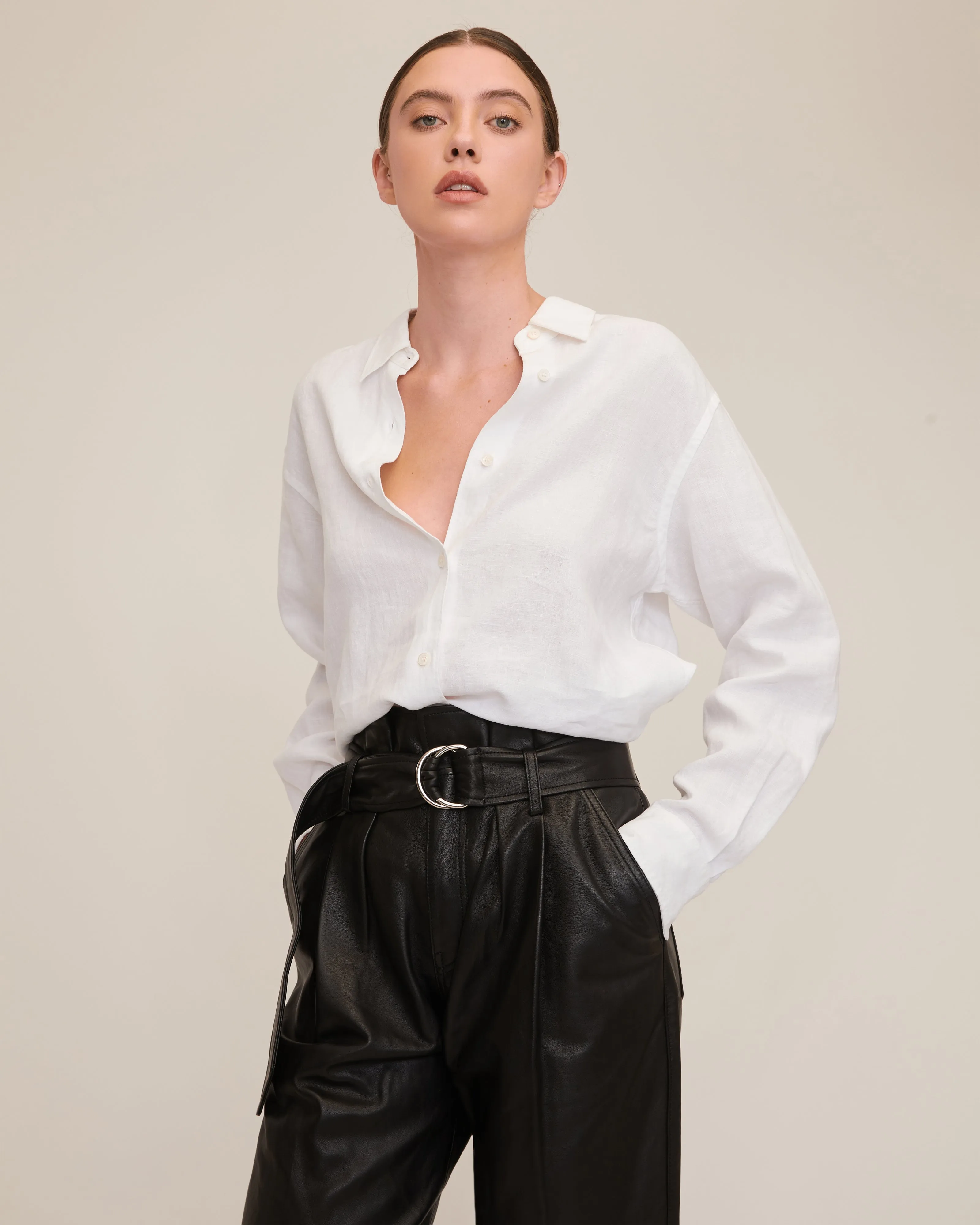 Dixon Leather Paper Bag Cropped Pant in Black