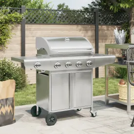 Gas BBQ Grill with 5 Burners Silver Stainless Steel