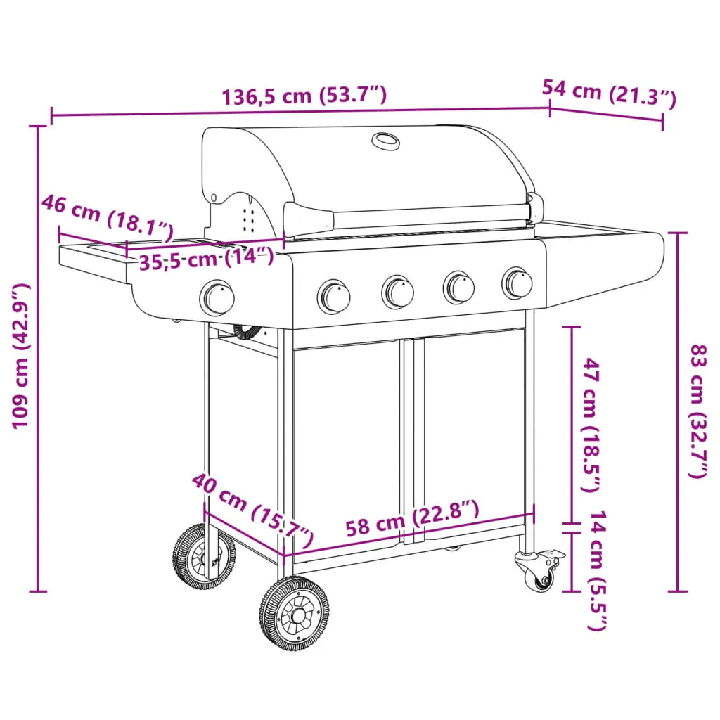 Gas BBQ Grill with 5 Burners Silver Stainless Steel