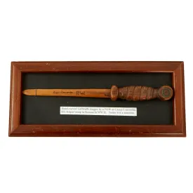 Original German WWII German Prisoner of War Framed Carved Wooden Luftwaffe Dagger From Camp Concordia, Kansas - 12” x 5”