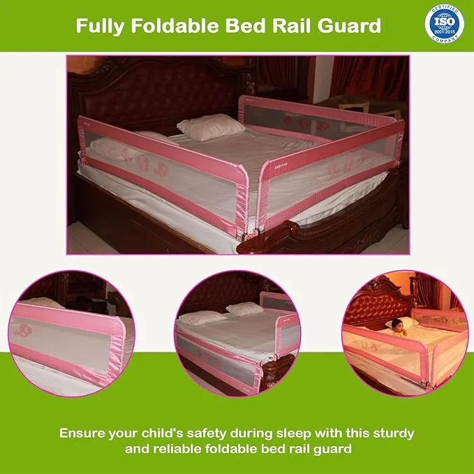 SAFE-O-KID® Fully Foldable Bed Rail Guard- Pink (5FT/152CM), Pack of 3