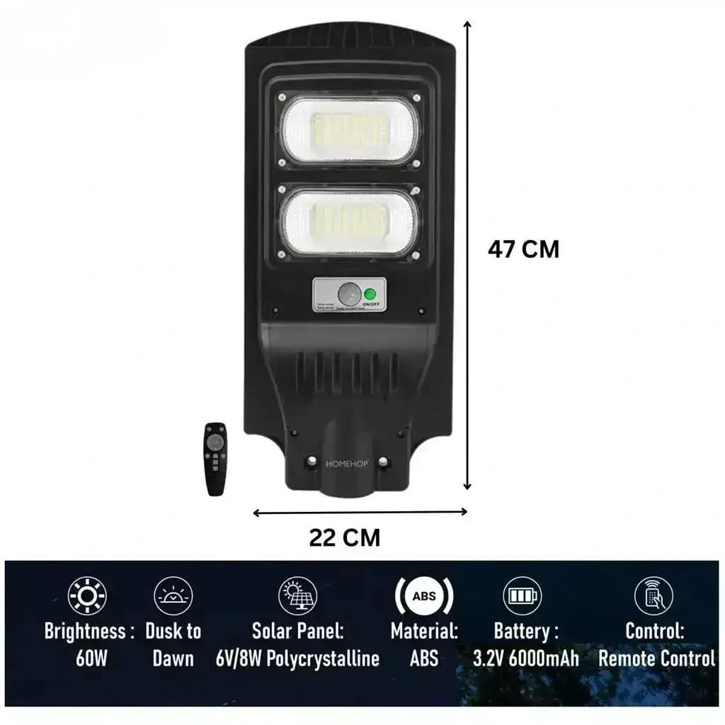 Solar LED Street Lights waterproof with motion sensor for Home, Garden (60W, Remote Control,Renewed)