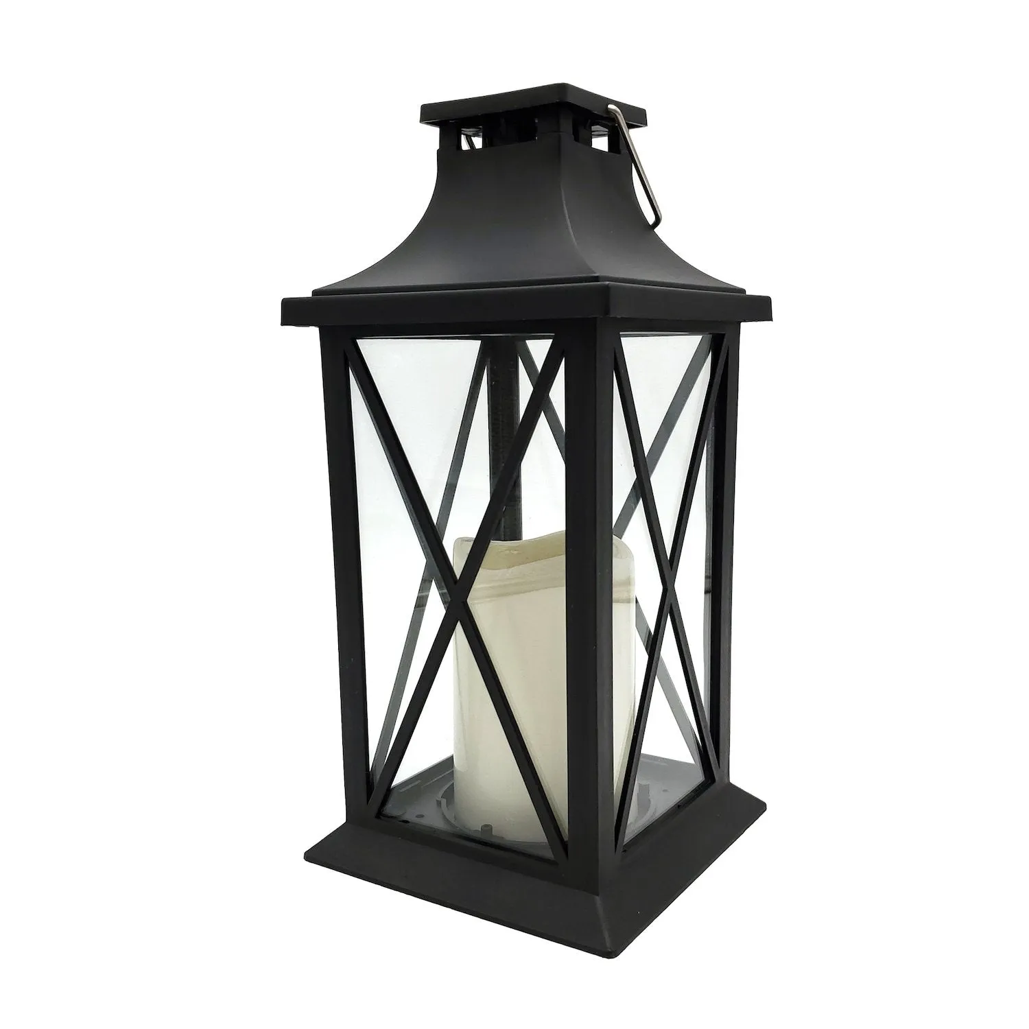 Solar Powered Lantern with LED Candle – Crisscross